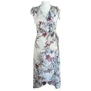 Lovestitch White Midi Floral Wrap Dress Sleeveless Ruffle Skirt Size Small